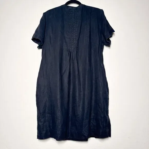 Quince Black Linen Swing Dress Pleated Short Sleeve S - Picture 9 of 9
